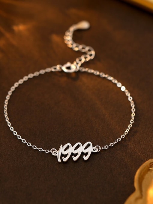 BRS246 [1999] 925 Sterling Silver Number Minimalist Link Bracelet